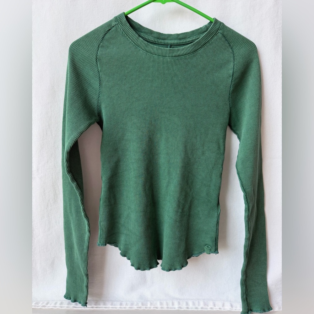 Free People We the Free Easy Does It Long Sleeve Tee Size Small Hunter Green